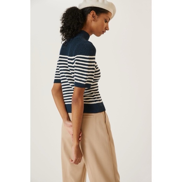 Anthropologie MAEVE Puff-Sleeves Sweater Tee Sailor Stripe Nautical Medium - Picture 9 of 15